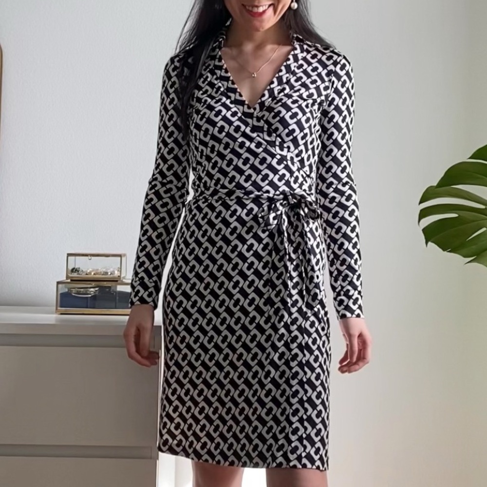 Diane von Furstenberg DVF Jeanne Silk Jersey Chain Link Wrap Silk Dress Size 0